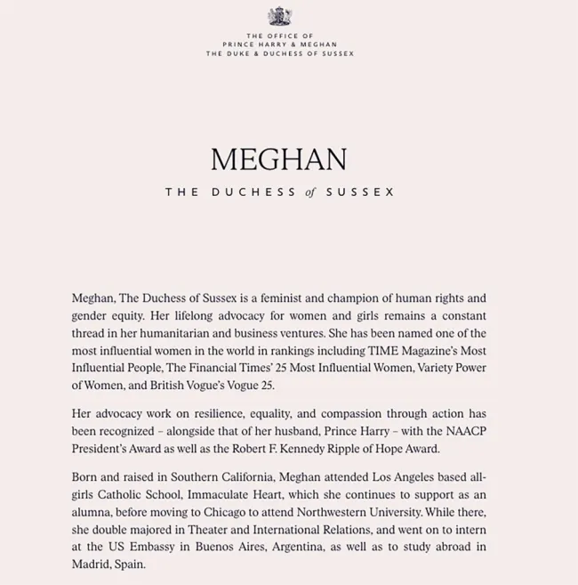 Sitio web de Meghan Markle y el príncipe Harry.