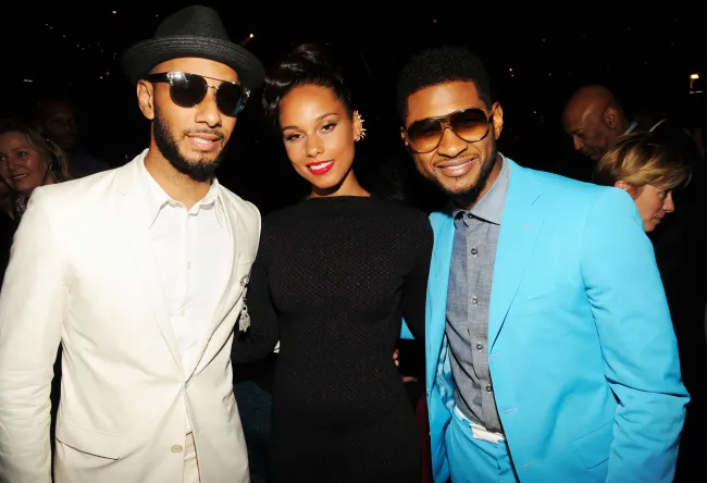 Swizz Beatz y los cantantes Alicia Keys y Usher asisten a los Billboard Music Awards 2012