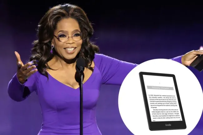 Oprah con un recuadro de un Kindle Paperwhite