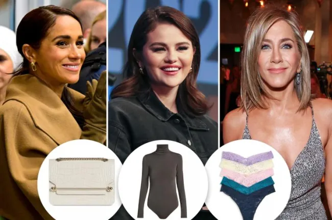 Meghan Markle, Selena Gomez y Jennifer Aniston con inserciones de bolso, body y ropa interior