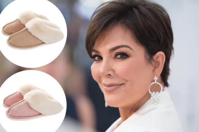 Kris Jenner con inserciones de dos pares de pantuflas
