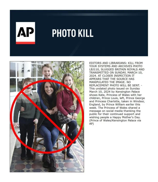 AP eliminó la foto familiar de Kate Middleton.