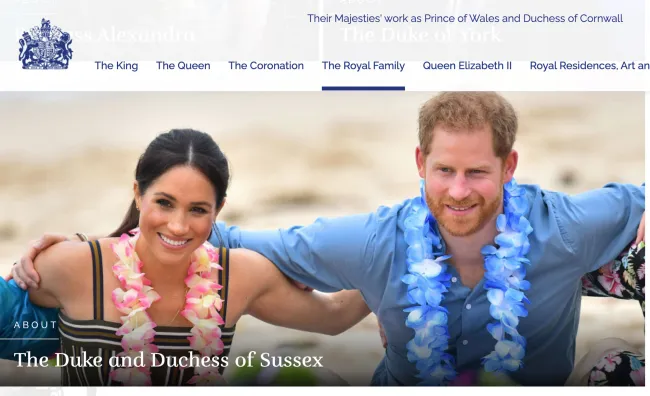 Las biografías del príncipe Harry y Meghan Markle fueron borradas del sitio web de la familia real.