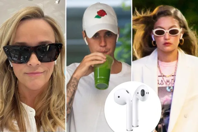 Reese Witherspoon Justin Beiber Gigi Hadid usando airpods de Apple