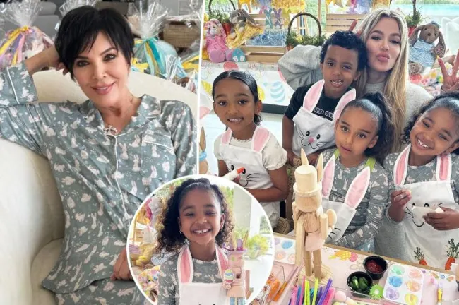 Kris Jenner y sus nietos vistiendo pijamas de Pascua
