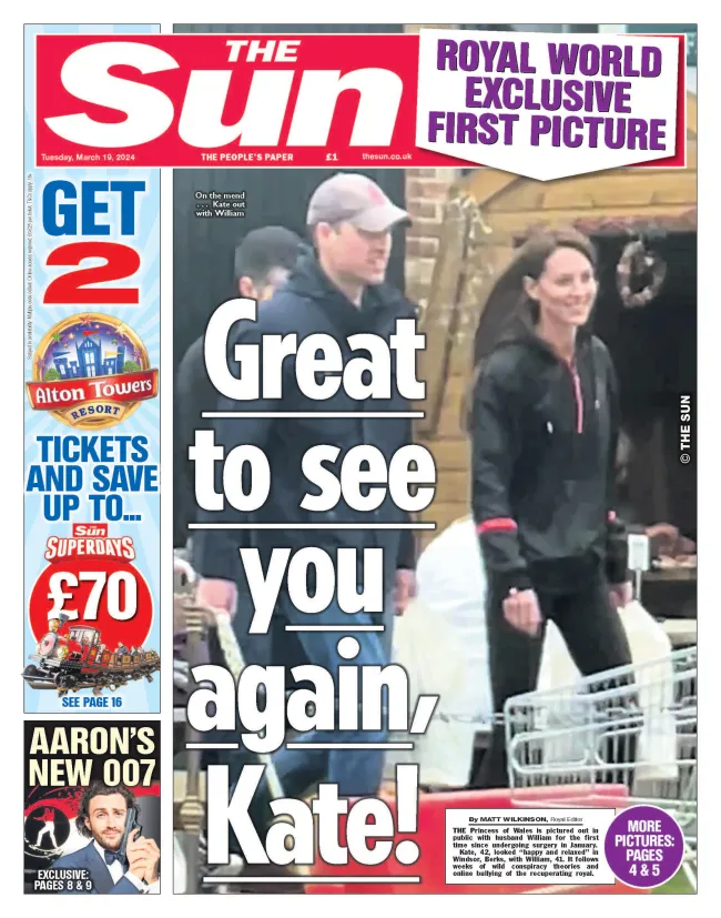 Una portada de SUN del príncipe William y Kate Middleton caminando en una tienda agrícola.
