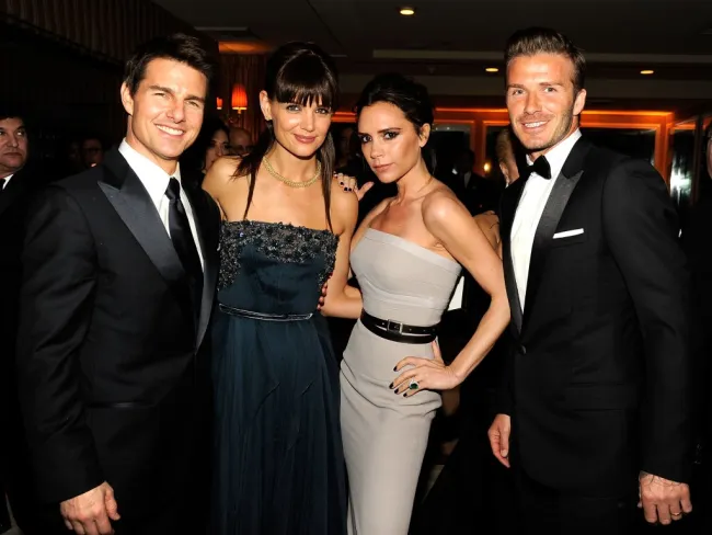 Victoria y David Beckham en la fiesta de Vanity Fair con Tom Cruise y Katie Holmes.