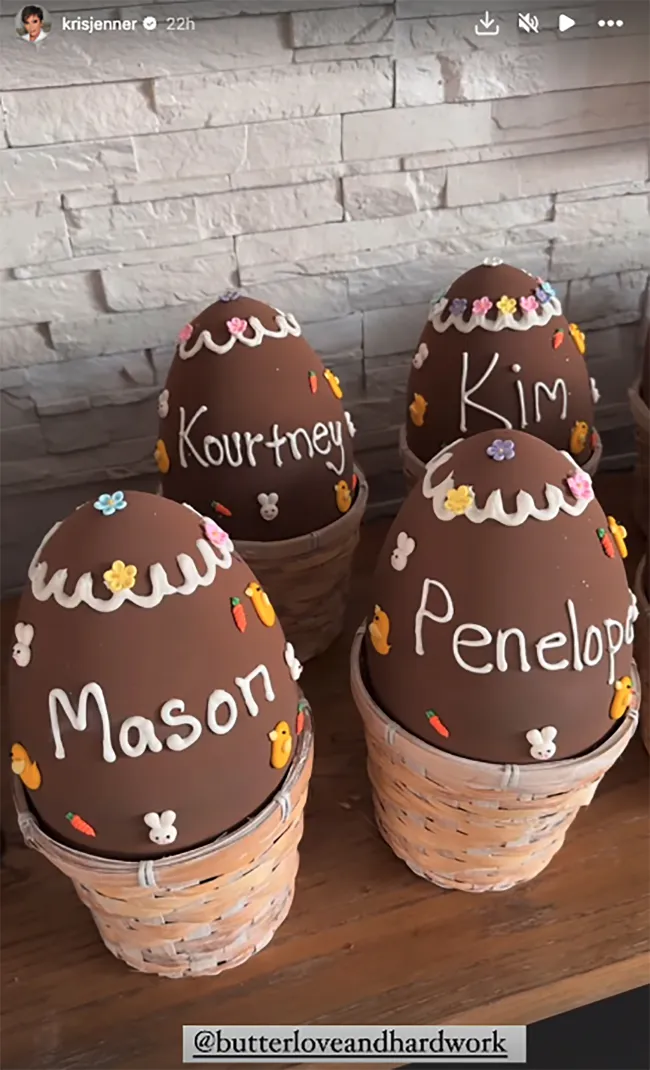 Historia de Instagram de Kris Jenner sobre sus huevos de chocolate de Pascua
