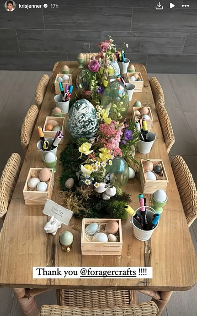 La mesa para decorar huevos de Pascua de Kris Jenner