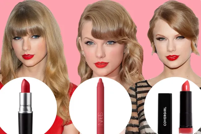 Taylor Swift con lápiz labial rojo