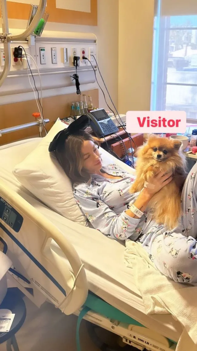Kate Beckinsale y su perro en el hospital.