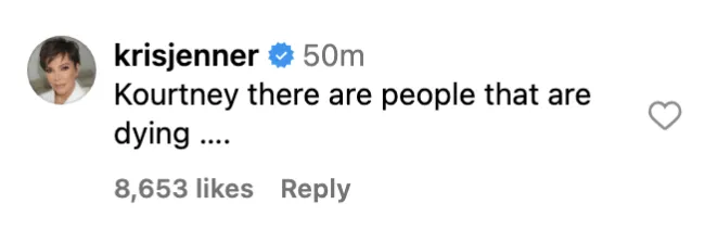 Kris Jenner comentando en Instagram