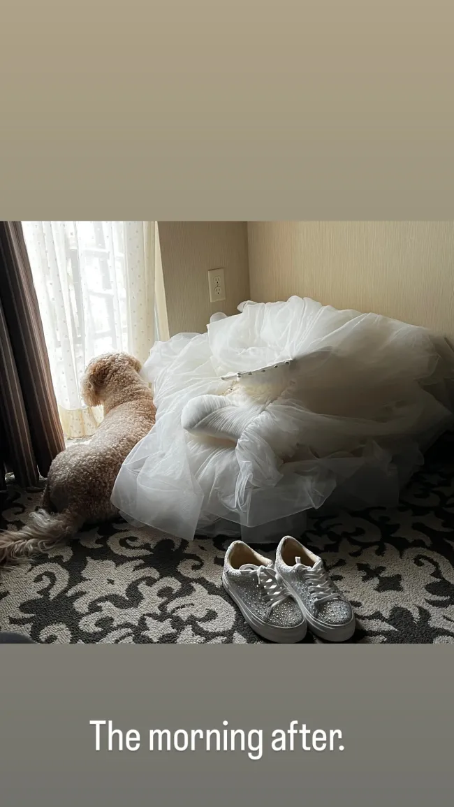 Vestido de novia y zapatos de Kimberly J. Brown.