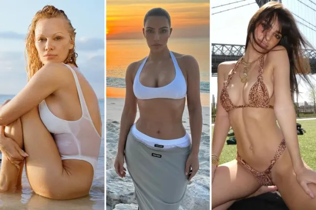 Pamela Anderson, Kim Kardashian y Emily Ratajkowski en bikini