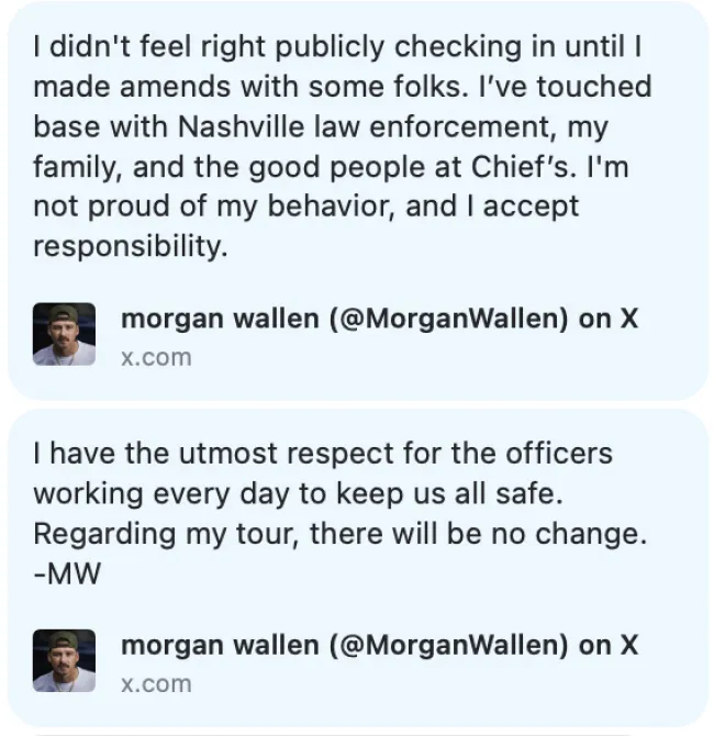 Captura de pantalla del tweet de Morgan Wallen