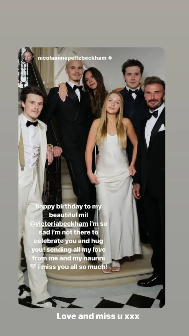 Publicación de IG de Nicole Peltz sobre los Beckham en la fiesta de Victoria Beckham.