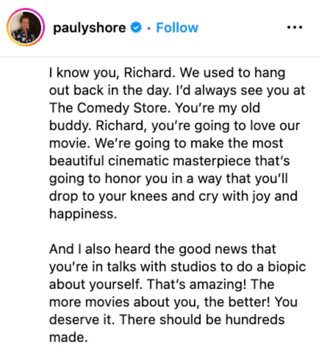 Captura de pantalla de Instagram de Pauly Shore