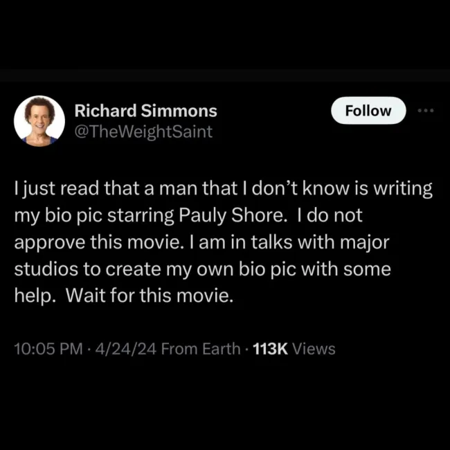 Captura de pantalla del tweet de Richard Simmons