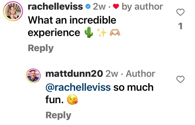 Una captura de pantalla de los comentarios de Instagram de Raquel Leviss y Matthew Dunn.