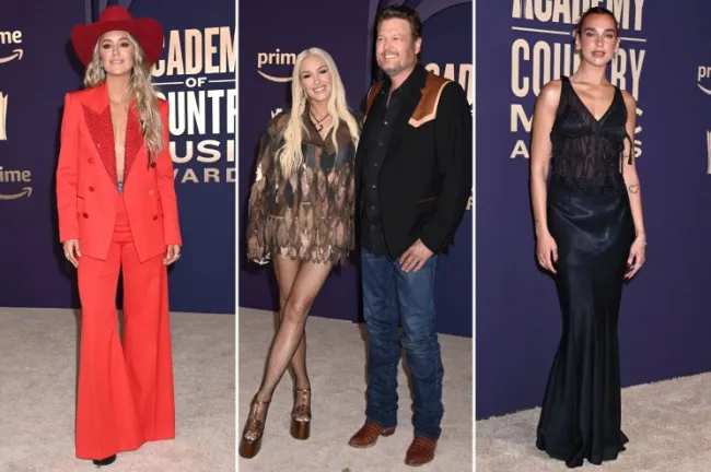 Lainey Wilson, Gwen Stefani, Blake Shelton y Dua Lipa en la alfombra roja de los Premios ACM 2024.