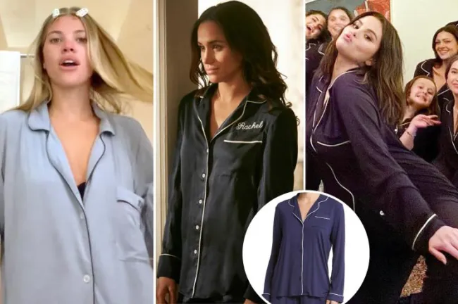 Sofia Richie, Meghan Markle y Selena Gomez en pijamas con inserciones de pijamas similares