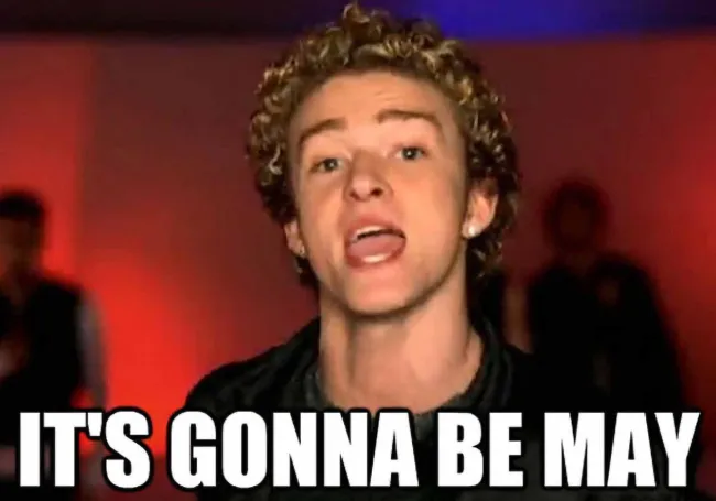Va a ser mayo meme con justin Timberlake.